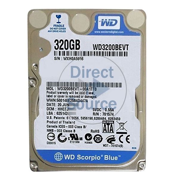 WD3200BEVT-00A1TT0 - 320GB 5.4K SATA 3.0Gbps 8MB Hard Drive