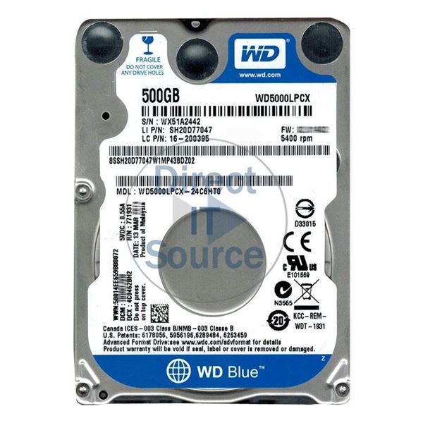 WD5000LPCX-24C6HT0 - 500GB SATA 6.0Gbps 2.5" 16MB Drive